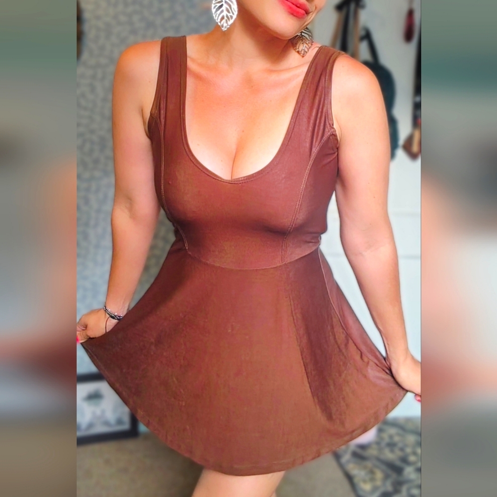 Synthetic Leather Brown Dress